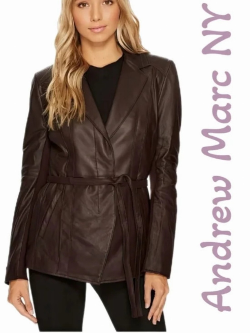 Andrew Marc Leather Jacket Womens Sz S Burgundy Butter Soft Tie & Button